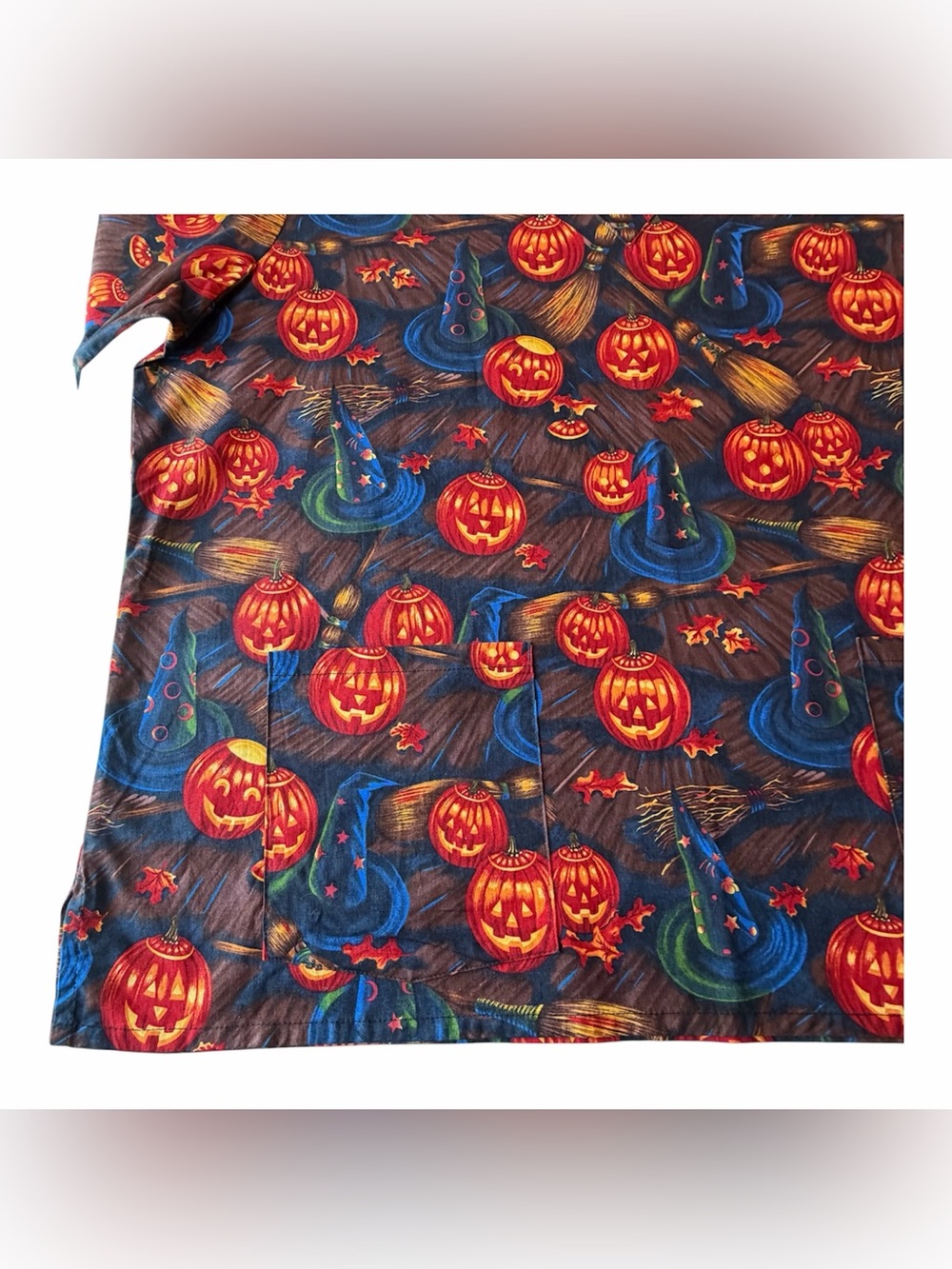 VTG Halloween Scrub Top Jack O Lantern Pumpkins Witch Hats Short Sleeve Size 4X - Picture 9 of 16